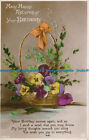 R029871 Greetings. Many Happy Returns of Your Birthday. Glowers in Basket. Rotar