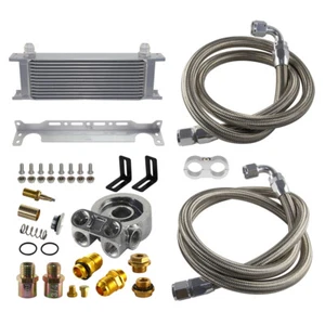 Universal 13 Row AN10 Oil Cooler Kit W/ 3/4 x16UNF & M20x1.5 Thermostat Adapter - Picture 1 of 12