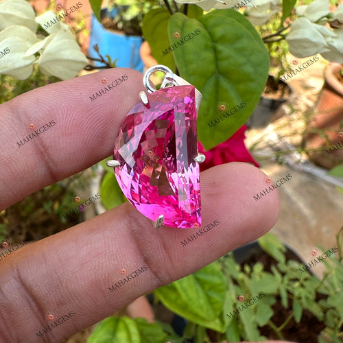 VETEMENTS Ciondolo Zaffiro Rosa 45 Ct Certificato Naturale in Argento 925 Design Elegante