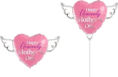 Happy Heavenly Mother's Day Balloons Heart Shaped with angel wings (2 Pack) - Image 1 of 4