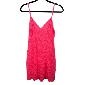 Victoria's Secret Hot Pink Lace V-Neck Babydoll Chemise Women's Large - Picture 1 of 5