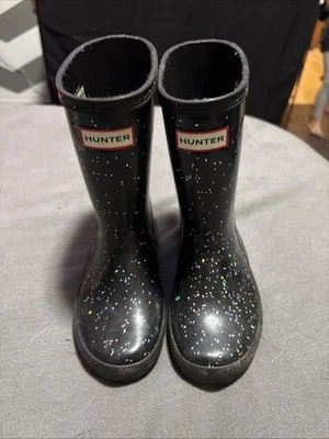 Hunter Kid's Original First Classic Glitter Rain Boots Black Size 11 - Image 1 of 4