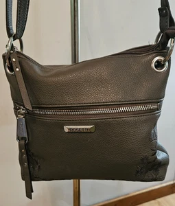 Rosetti Gray Floral Embroidered  Zip Crossbody Purse - Picture 1 of 4