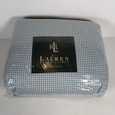Комплект простыней Ralph Lauren Light Blue KING из 4 предметов клетчатый 100% хлопок новый из старых запасов - Изображение 1 из 4