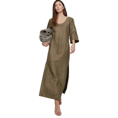 Maxi Vestido Banana Republic Lino Cuello Redondo Especiado Verde Oliva XXL Foto 1 de 4