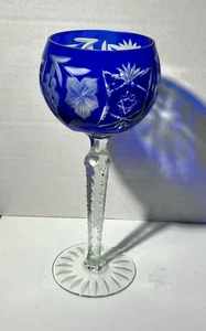 AJKA MARSALA AZUL COBALTO CORTE A CRISTAL TRANSPARENTE COPA DE VINO BOHEMIA HUNGRÍA 8 1/2” - Imagen 1 de 4