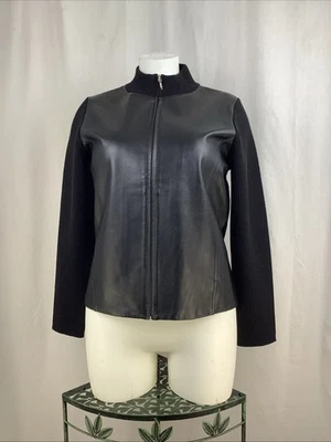 DE COLECCIÓN PENDLETON Mujer’s Mediano Cuero y Lana Merino Suéter Chaqueta Negro Cremallera Completa Foto 1 de 4