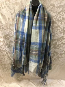 Tartan Blaket Co Green Blue brown Plaid Wool Carriage Blanket 68” x 62” throw - Picture 1 of 12