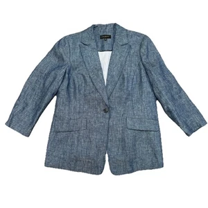 Talbots Women's Denim Colored 100% Linen One-button Blazer Size 14 - Picture 1 of 8