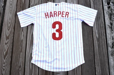 New! Bryce Harper Home White Pinstripe Phillies Baseball Jersey Adult Men's XXL - Image 1 of 2
