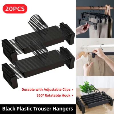20pcs Black Plastic Pants Hanger Trousers Clips Durable Non Slip Clothes Hanger - image 1 of 4