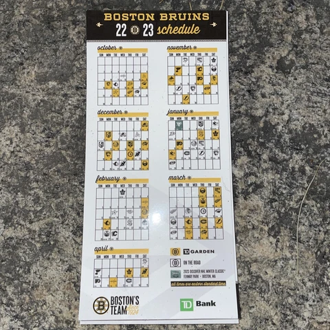 Boston Bruins 2022-23 Schedule Magnet Cover