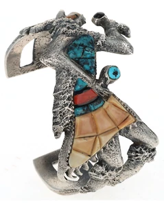 Tufa Cast Native American Dancer Inlay Bracelet By Navajo Artist Lester James - Picture 1 of 7