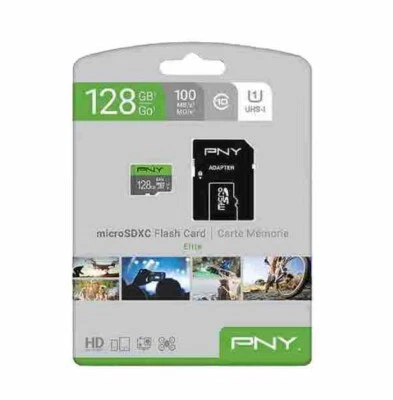 PNY-128GB Elite Class 10 U1 microSDXC Flash Memory Card w/adapter HD 100mb/s - Image 1 of 3
