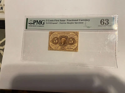 1st ISSUE 5CENT FRACTIONAL CURRENCY FR#1231spnmf NARROW MARGINS SPECIMEN - Image 1 of 4