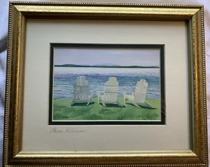 Sillas Adirondack con marco de 4 X 6 con estampado de Anne Kilham por un marco de lago Maine 9 X 11 - Imagen 1 de 4