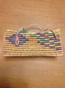 Vintage Indian Handmade Straw Woven Rectangular Basket 20"x12"x8.5" With Handles - Picture 1 of 7