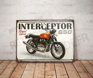 Plaque métal vintage Royal Enfiel interceptor650 Enseigne Garage Décoration moto - Picture 1 of 3