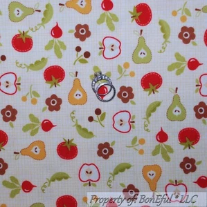 BonEful Fabric FQ Cotton Flannel Quilt Yellow FRUIT Flower Red Orange Green Pear - Picture 1 of 12
