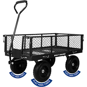 BILT HARD Garden Cart Heavy Duty Steel Mesh Yard Utility Wagon 880 lbs 10" Tire - Picture 1 of 8
