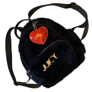 Juicy Couture Furry Backpack Bag Red Heart Charm Clean Cute Flirty - Picture 1 of 7