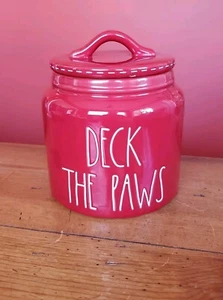 Rae Dunn Red Lid Cookie Jar DECK THE PAWS By Magenta Animals Pet Dog Cat Treats - Picture 1 of 12