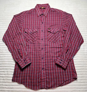 Vintage Lee Western Shirt Men's MEDIUM Red Plaid Long Sleeve Made In USA 80s - Picture 1 of 5
