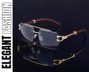 Classic Elegant Sophisticated Modern Retro Hip Hop SUNGLASSES Gold & Wood Frame - Picture 1 of 3