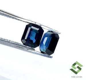 5.25x4.25 mm Certified Natural Blue Sapphire Octagon Cut Pair 1.53CTS Loose Gems - Picture 1 of 7