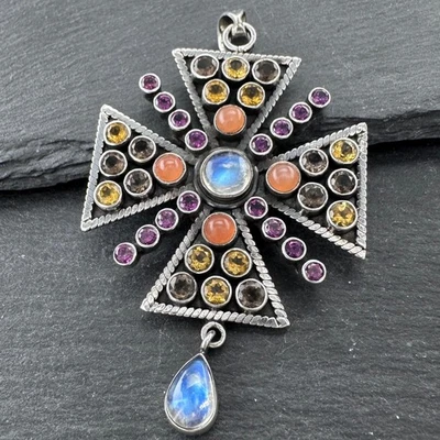 Nicky Butler Assorted Gemstones Sterling Silver Cross Pendant - Image 1 of 4