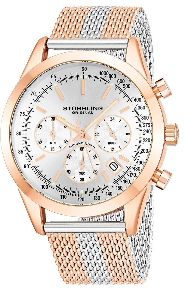 Rialto 3975 quartzo 44mm cronógrafo rosa/prata | Relógio de pulso mostrador prateado 3975,5 - Imagem 1 de 1