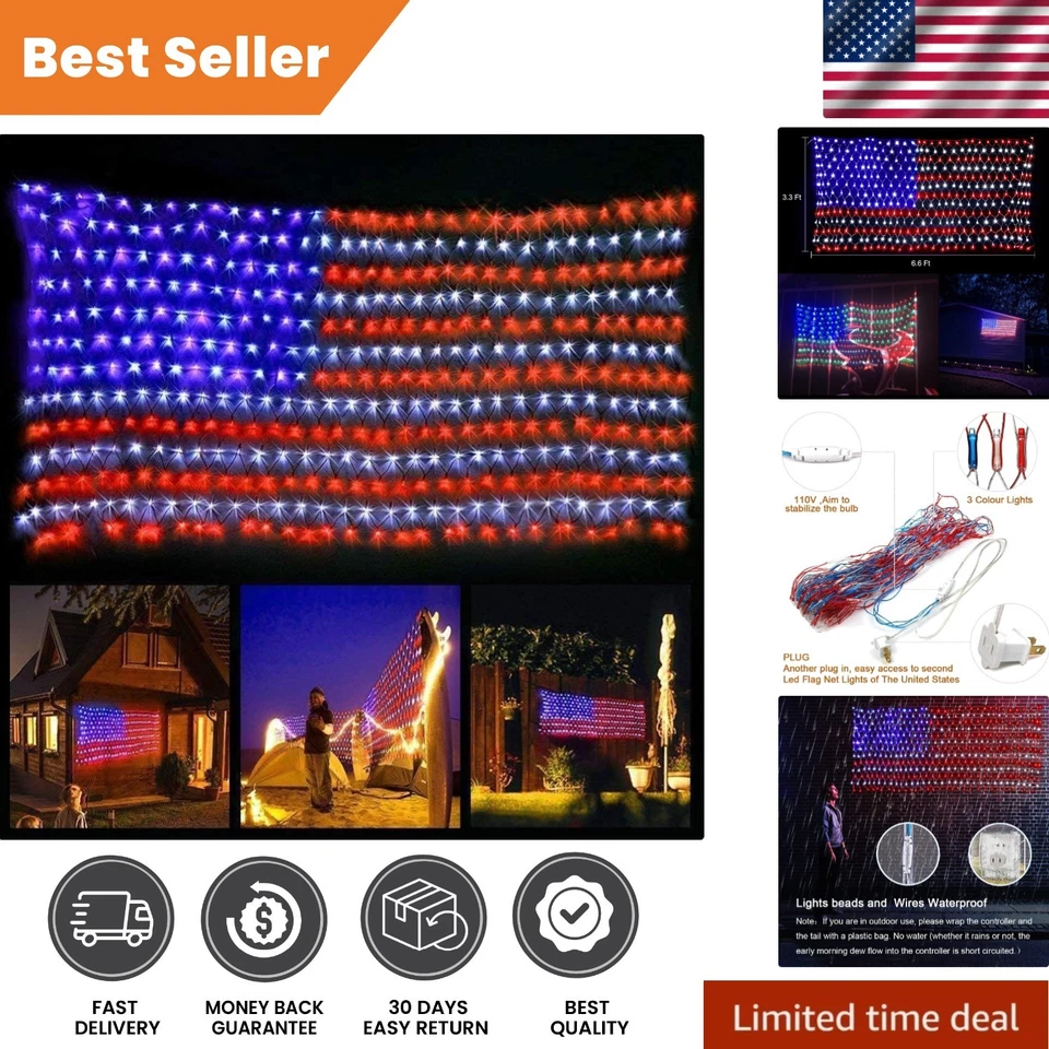 420 LED American Flag Lights - Waterproof Net Decoration for Outdoor Festivities