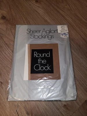 1960's VTG NEW 1 Piar Round The Clock Garter Stockings Bare Beige Fits 8.5 - 11 - Image 1 of 4
