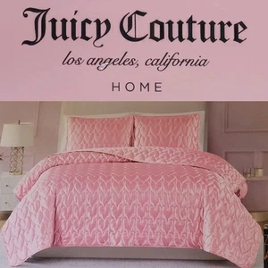 Juicy Couture King Pink Coquette Cute Satin Heart Stitched 3 Piece Quilt Set NWT - Picture 1 of 8