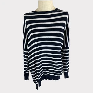 Atmosphere Womens Medium 6/8 Zip Back Pull Over Sweater Black White Stripe - Picture 1 of 7