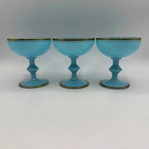 Juego de 3 copas de champán Portieux Vallerysthal Francia azul opalino adorno dorado - Imagen 1 de 6