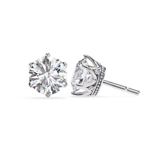 Brilliant 2.62ct Round Cut Solitaire Diamond Crown Stud Earrings 14k White Gold - Picture 1 of 22