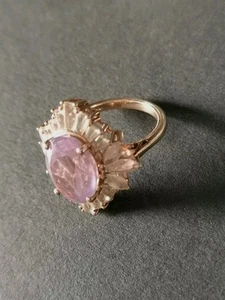 Chunky Amethyst Flower Ring, Sterling Silver 5.86gm, Cocktail, Rose Gold Plated - Picture 1 of 21