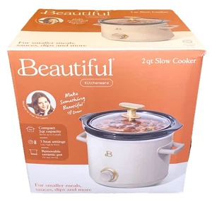 HERMOSA olla de cocción lenta Drew Barrymore NUEVA 2 cuartos color topo mini olla pequeña porcini - Imagen 1 de 20