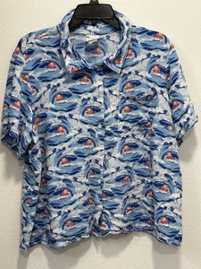PONYO Studio Ghibli Blue White Button Short Sleeve Shirt Size Youth Large YL - Picture 1 of 4