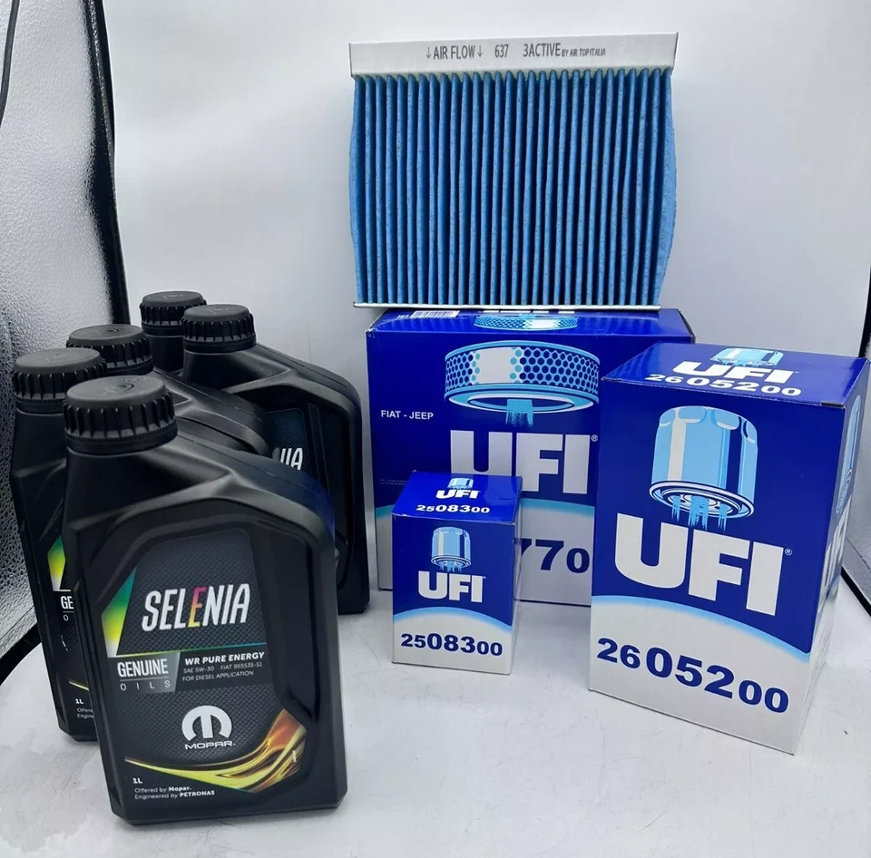 KIT TAGLIANDO JEEP RENEGADE 500 X 1.6 2.0 MJT 4 FILTRI e 5 LT SELENIA WR  5W30 - Immagine 1 di 3