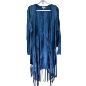 Live and Let Live Fransen Boho Strickjacke Staubtuch XL blau Festival Lagenlook - Bild 1 von 7