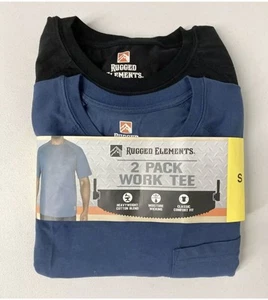 2 pack Rugged Elements Mens Heavyweight Work Tee BLACK BLUE Cotton Blend SMALL - Picture 1 of 5