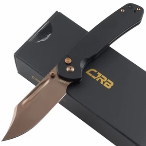 CJRB Pyrite Bowie Folding Pocket Knife Rose Clip Point Blade Black Handle - Picture 1 of 7