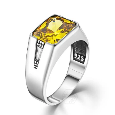 925 Пробы прямоугольник формы желтый цитрин турецкий мужское кольцо - Изображение 1 из 3