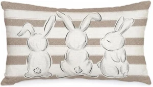 Easter Pillow Covers 12X20 Inch Striped Bunnies Rabbits - Picture 1 of 7