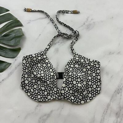 Top de bikini Freya halter talla 34 E blanco negro estampado geométrico de estrellas con aros Foto 1 de 4