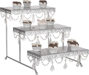 Amalfi Decor Supporto per Cupcake da Dessert a 3 Livelli, Piatto Rettangolare in Metallo con Cristalli NB - Foto 1 di 4
