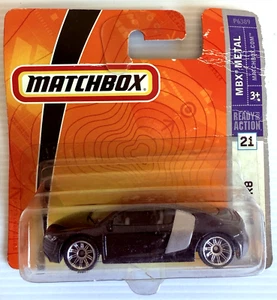Matchbox Audi R8 2007 MBX Metal Sports Car, Black with Silver Stripe #21 - Picture 1 of 6