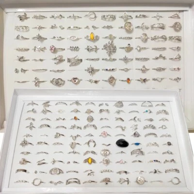 Bulk Lots 50 Antique Silver Bohemia Vintage Rings Mix Women Stone Retro Charms - Image 1 of 4